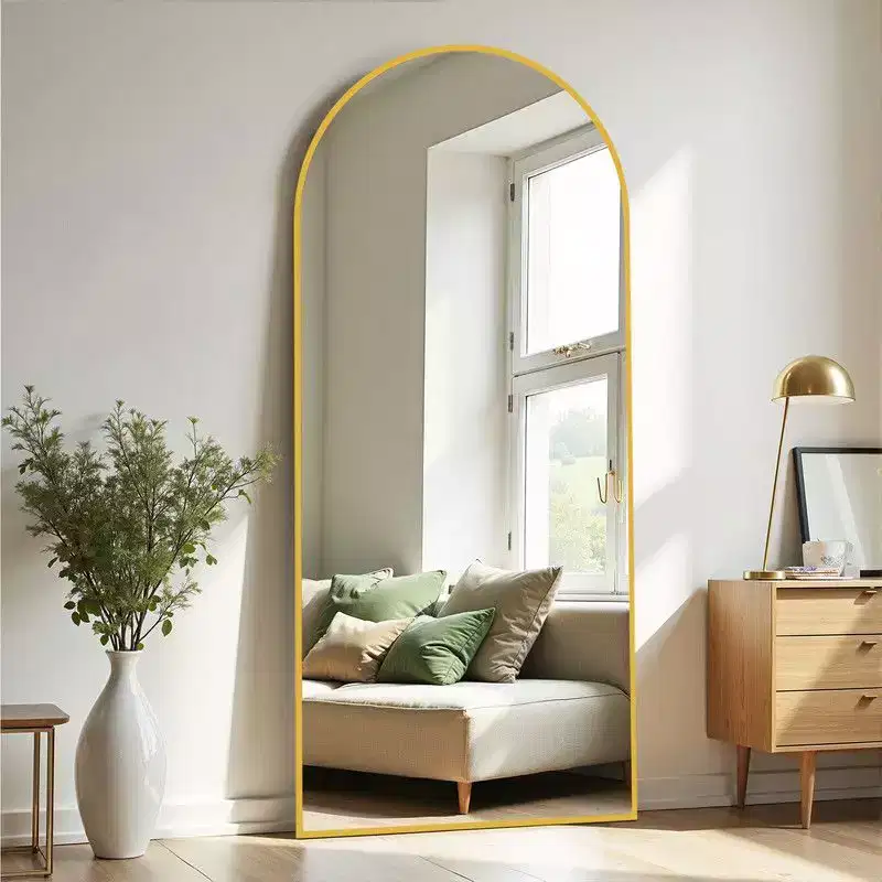 PexFix 31 in. W x 71 in. H Full Length Arched Free Standing Body Mirror Metal Framed Wall Mirror Large Floor Mirror in Gold