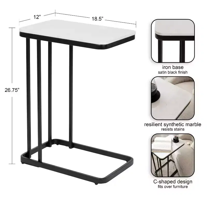 Kate and Laurel Credele Cultured Marble and Metal Accent C-Table
