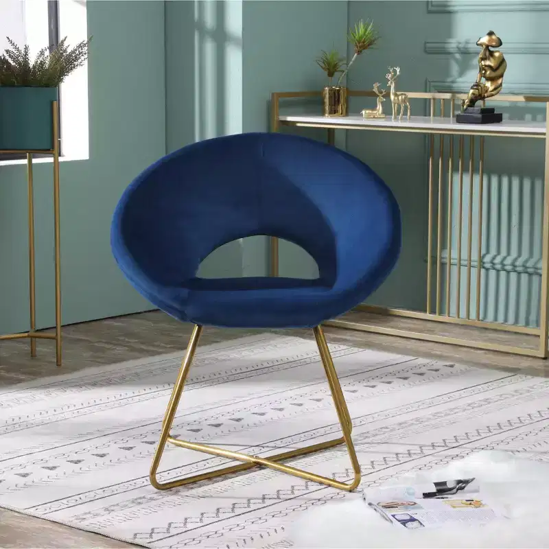 Velvet Upholstered Accent Chair, Blue with Gold