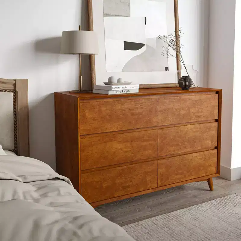 6-Drawer Dresser with Adjustable Feet, Mid-Century Modern Style, MDF Frame