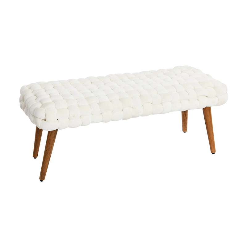 Chunky Woven Velvet Entryway Bench with Wood Legs