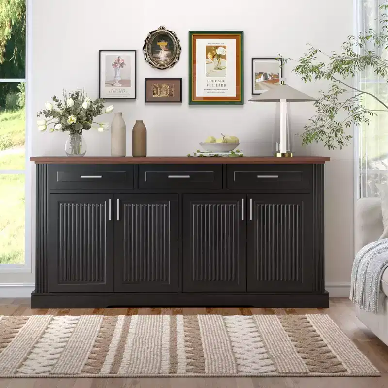 63in Fluted Sideboard Cabinet, Bufft Cabinet with 4 Doors and 2 Drawers, Storage Cabinet for Living Room, Dining Room, Kitchen