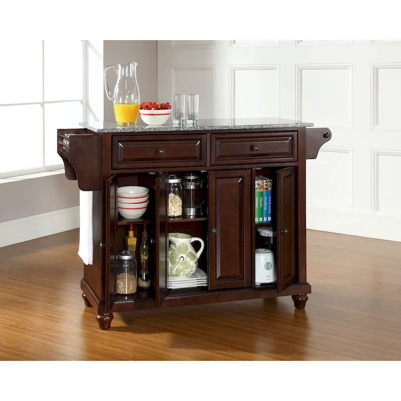 Crosley Cambridge Solid Granite Top Kitchen Island in Vintage Mahogany Finish - 18d x 51.5w x 35h