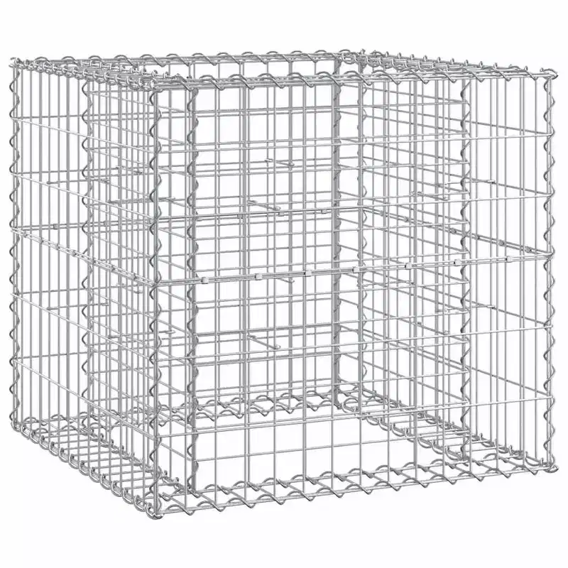 Garden Bench With Gabion Basket Natural brown wood and grey steel