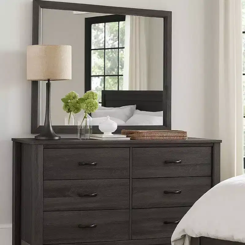Royal Hampton 39 Inch Contemporary Wooden Frame Mirror, Gray