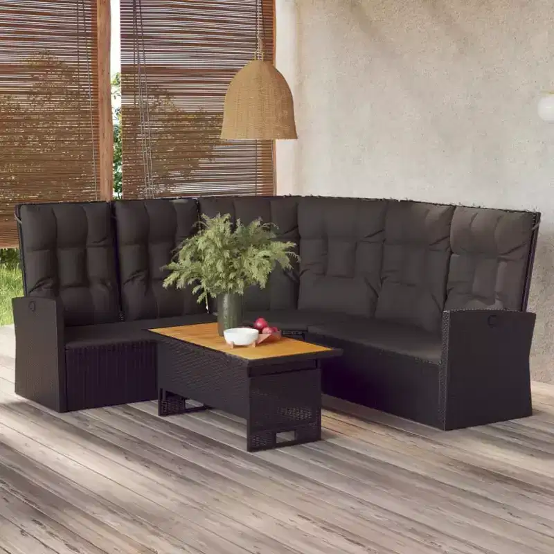 vidaXL Patio Lounge Set with Cushions Poly Rattan