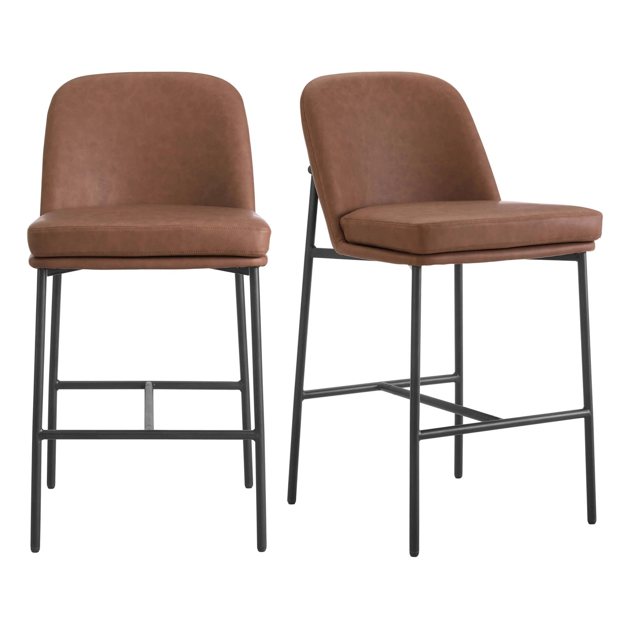 Retro Tan Faux Leather Barstool with Built-in Footrest for Kitchen