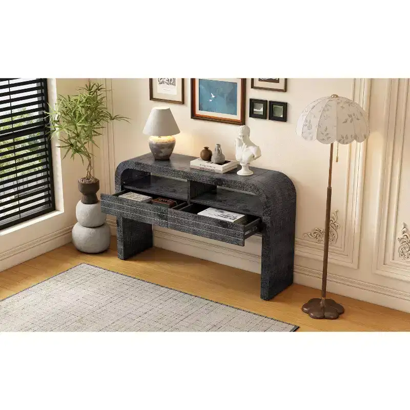 Console Tables for Entryway, Rustic Entryway Table with 2 Drawers, Curved Design Slim Entryway Table for Home Office Foyer Hallway Entry Way