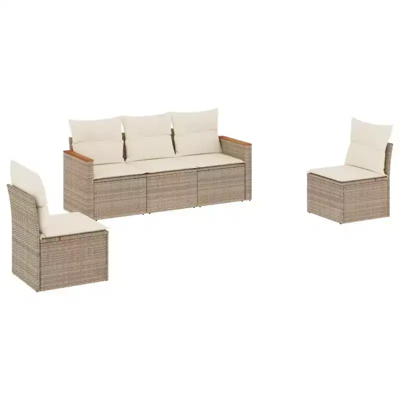 vidaXL 6 Piece Patio Sofa Set with Cushions Beige Poly Rattan