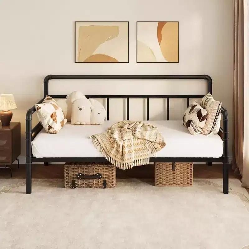 Metal Twin Bed Frame, Twin Daybed with Classic Headboard, No Box Spring Needed, RoomNoise Free, Sofa BedFrame for Living Room