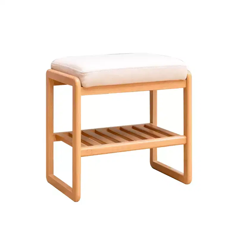 GDFStudio Broderick Beech Wood Slatted Shoe Rack, 23.63 W Upholstered Bench