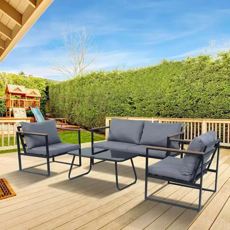 Tree City 4-Piece Patio Furniture Set with Coffee Table, Modern Outdoor Sofa Conversation Set, Gray