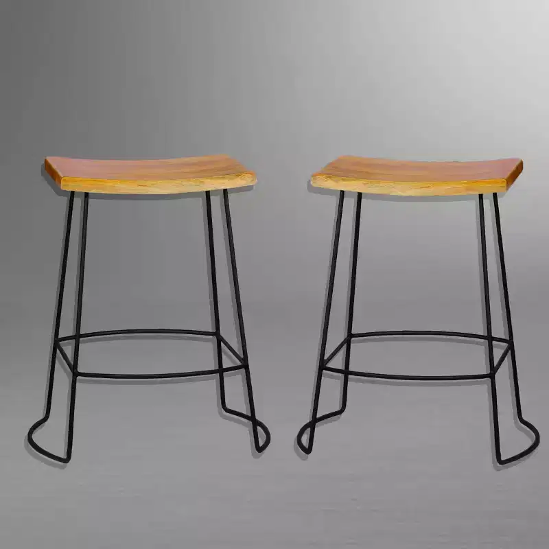 Carolina Living Set of 2 24" Portia Saddle Seat Counter Height Barstools Natural/Black: Mango Wood, Metal Legs