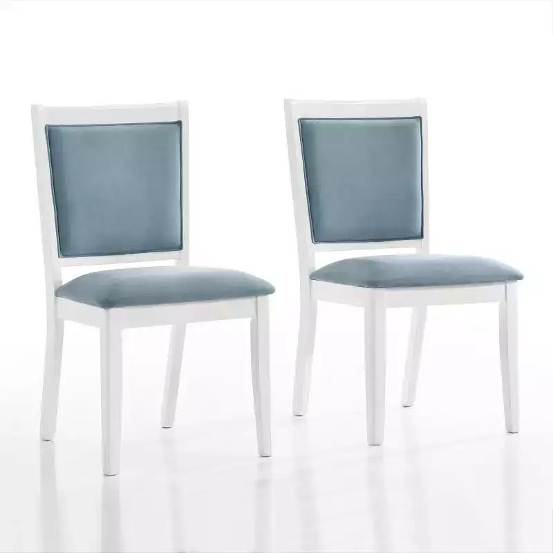 ChaletPosh Set of 6 White Wooden Dining Chair with Light Blue Velvet Cover