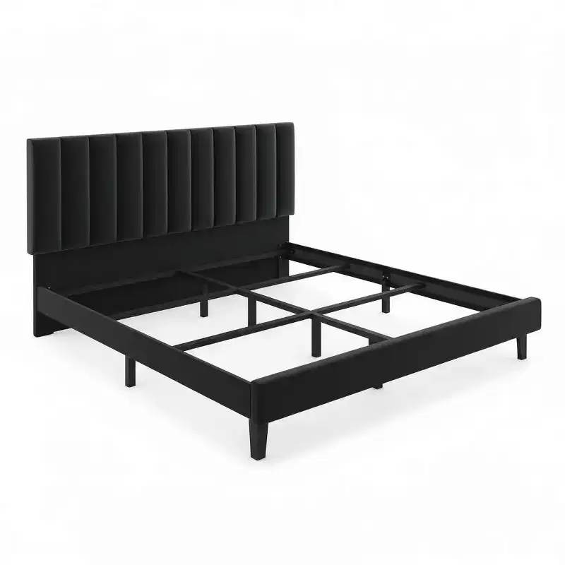 Upholstered Platform Bed with Adjustable Tufted Headboard  Noise-Free Queen Bed Frame, Sturdy Wooden Slats, No Box Spring Needed  Available in Twin