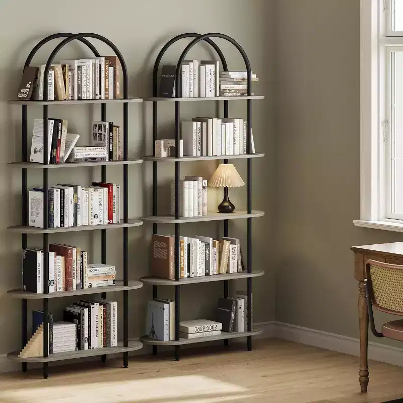 71 Arched Bookshelf 2PCs,5 Tier Bookcase Open Bookshelf with Metal Frame, Freestanding Display Rack for Living Room Home Office