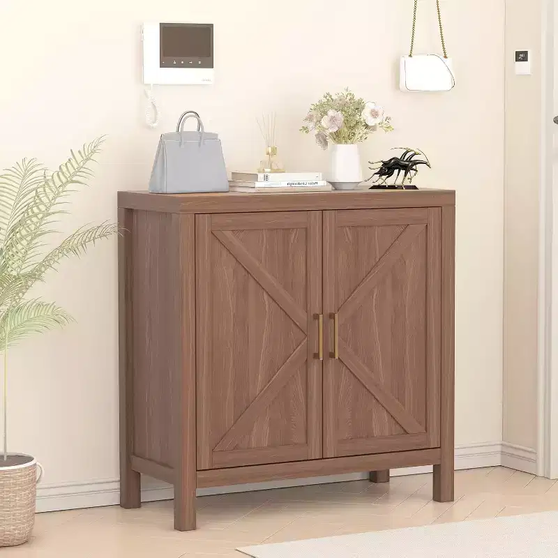 30 Inch Farmhouse Storage Cabinet, X-Shaped Double Door Kitchen Storage with 2 Adjustable Shelves
