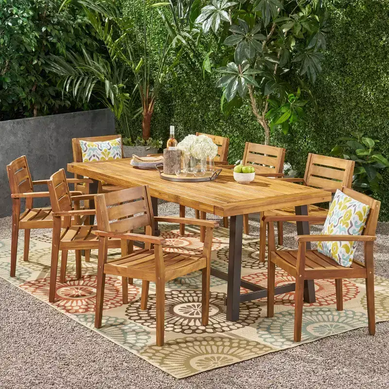 Balfour 9pc Acacia Wood Dining Set - Teak - Christopher Knight Home: Weather-Resistant, Seats 8, No Cushion