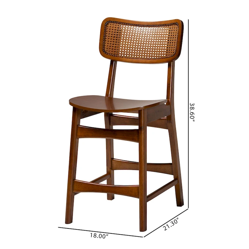 Tafari Mid-Century Modern Wood and Rattan 2-Piece Dining Chair Set