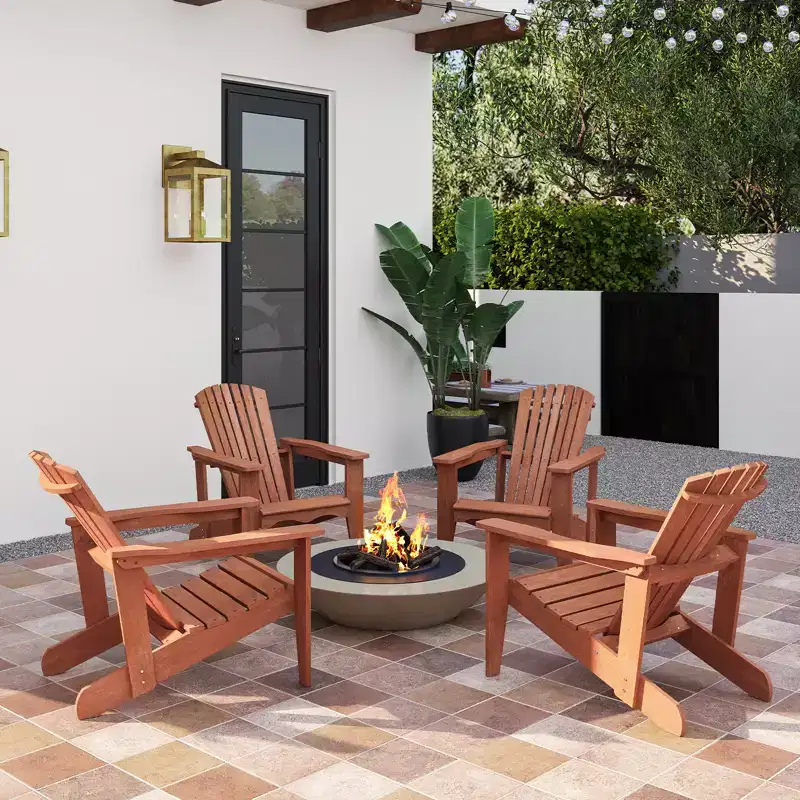 Costway 4PCS Solid Wood Garden Chair w/ High Backrest Wide Armrests & Contoured Seat