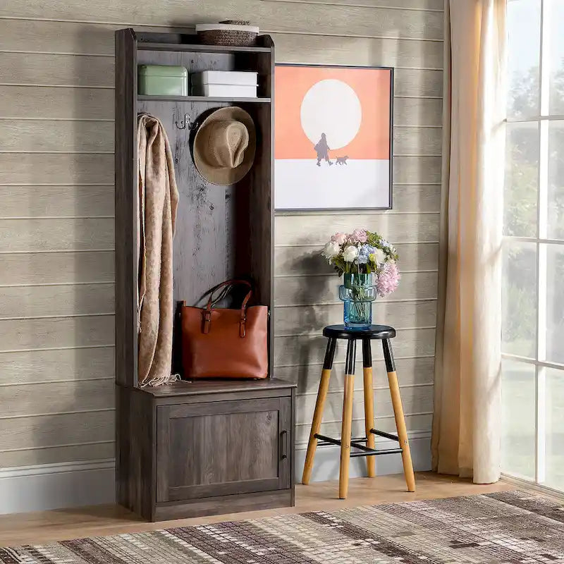 Rustic Hall Tree with Shoe Storage Bench, Entryway Bench with Coat Rack