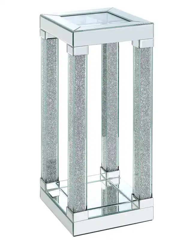 12 Glam Mirror & Glass Top Chairside Table with Shelf - Silver Metal with Diamond Look Legs