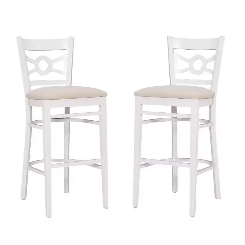 Set of 2 Teresa Ultra Suede Padded Seat Barstools White/Gray - Linon: Solid Beechwood, 31" High