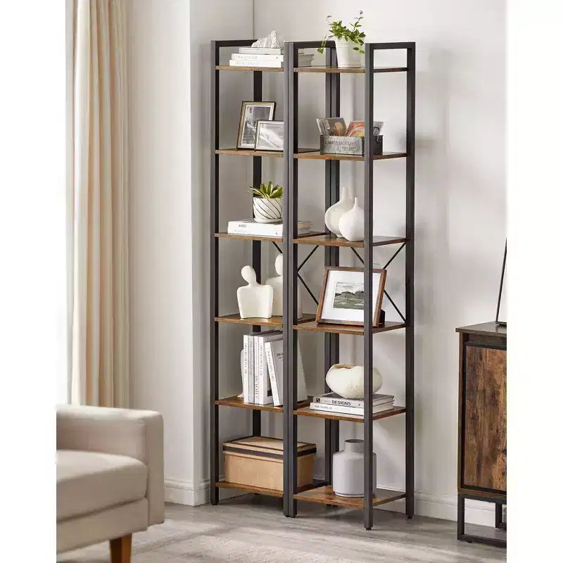 Tall 6-Tier Narrow Bookshelf, Skinny Bookcase with Steel Frame for Living Room, Home Office, Study - Industrial Style, 11.8 x 15.7 x 73.8 Inches