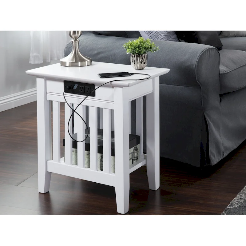 AFI Mission Chair Side Table Set of 2 with Built-in Charger