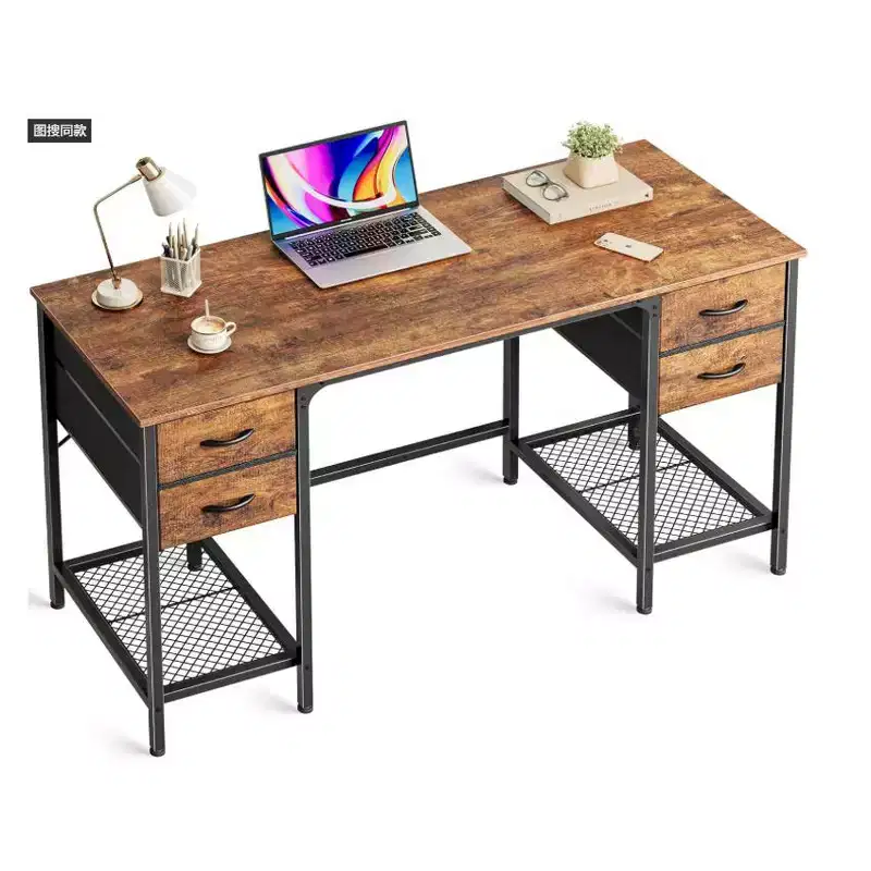 TUYOHW 47/55 Computer Desk with 4 Fabric Drawers & Dual Mesh Shelves,Writing Desk for Home Office Work Studying Room,Gaming Room,Brown