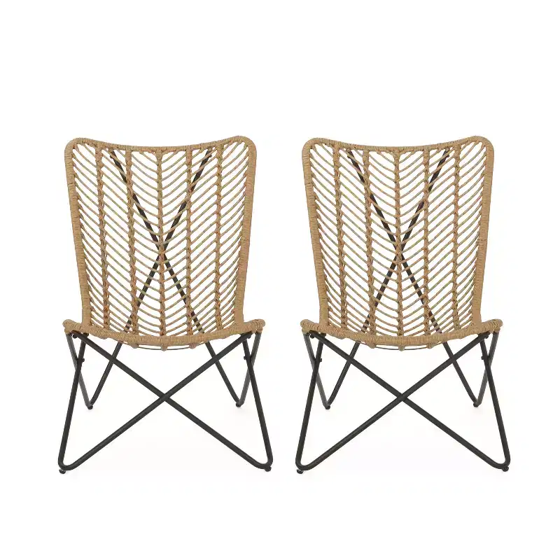 GDFStudio Juan Outdoor Wicker and Iron Accent Chairs (Set of 2)