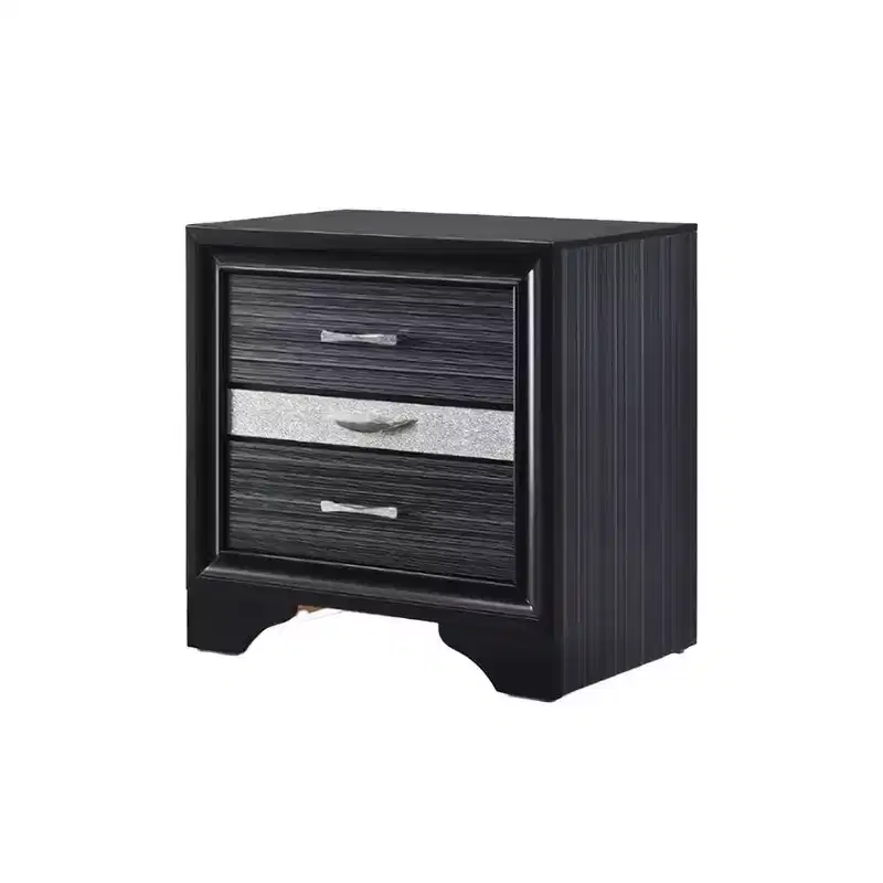 26" Naima Nightstand Black - Acme Furniture: Contemporary 3-Drawer Bedside Table, Crystal Inserts