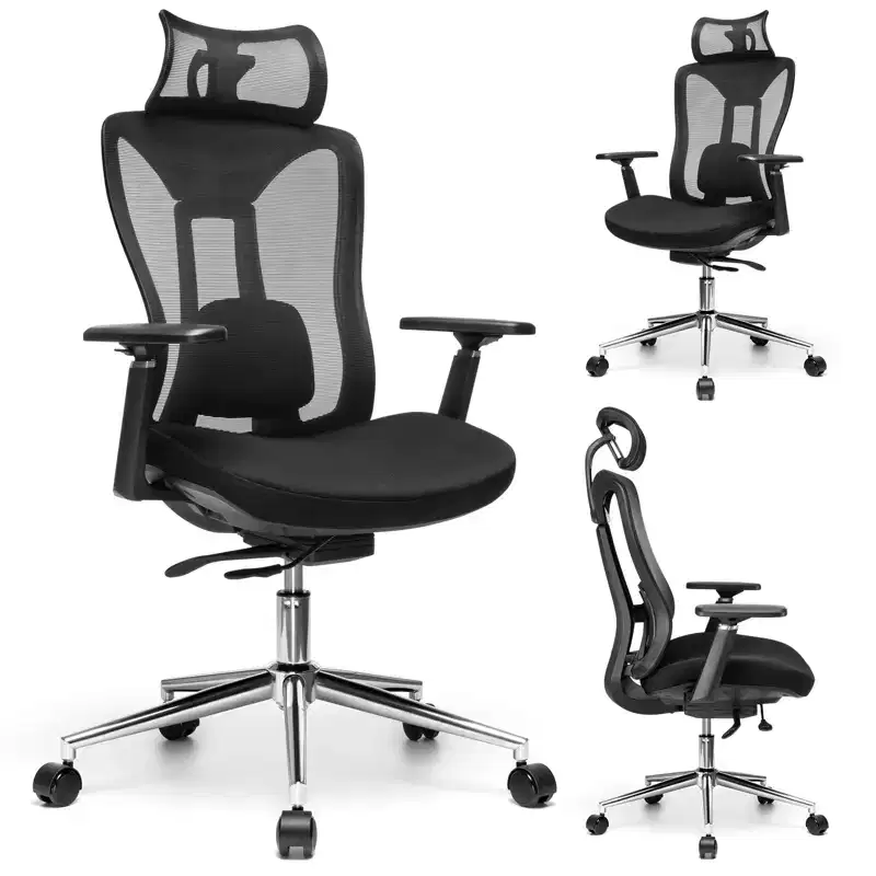 Ergonomic Office Chair with 3D Headrest, 2D Armrests, Mesh Back, 135-Degree Recline, 330 lb Capacity, Dynamic Lumbar Support