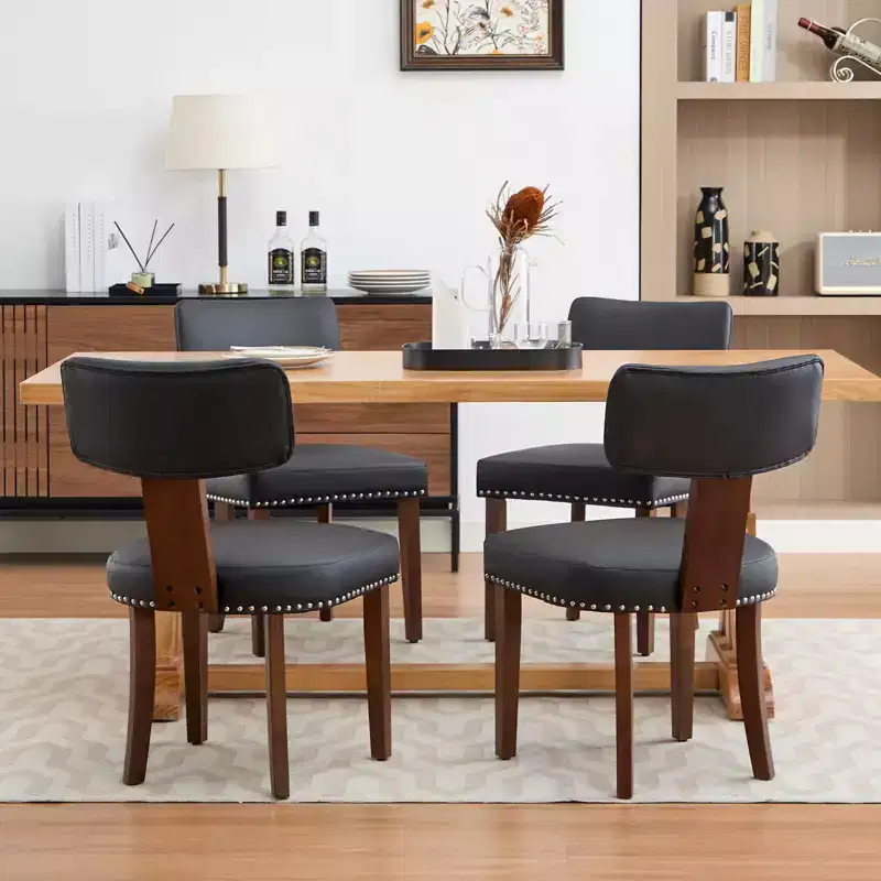 Set of 2 Dining Chairs with Hardwood Frame and Leather Upholstered, 265lbs Weight Capacity,Easy Clean for Dining Room