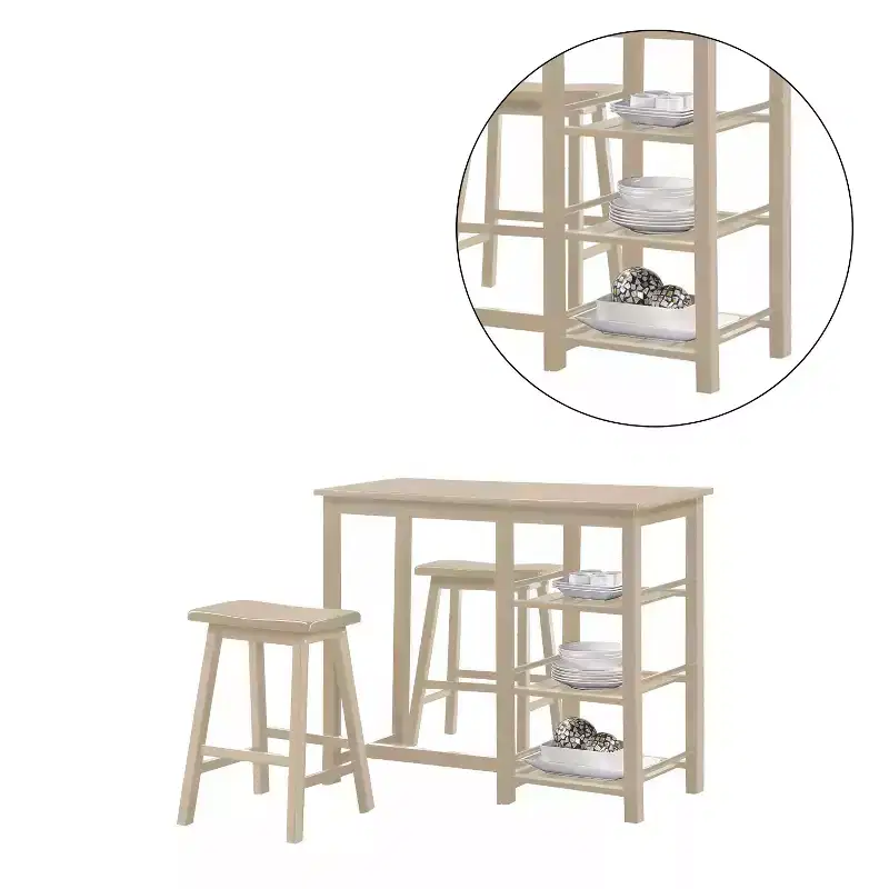 Simple Relax 3 Piece Wooden Counter Height Dining Set in Buttermilk