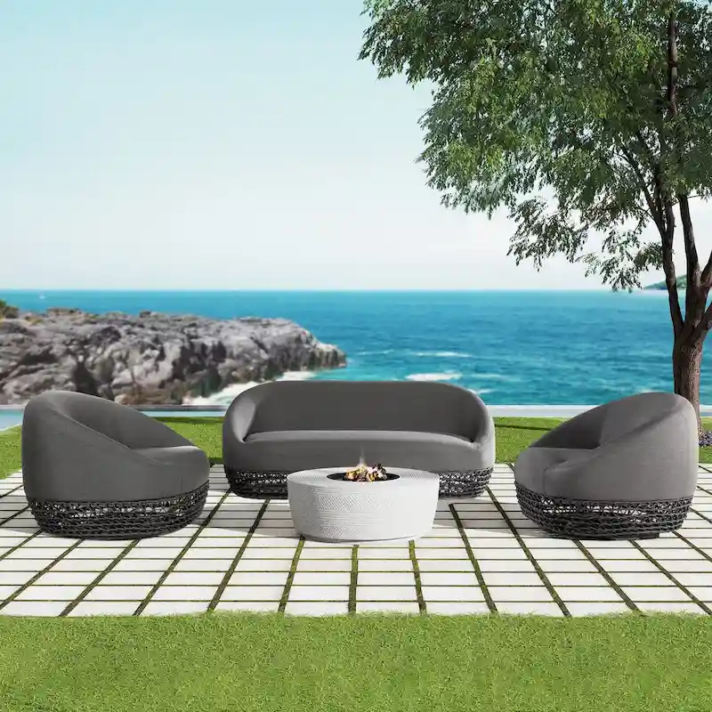 Willow 3-Piece Upholstered Rope Woven Patio Deep Seating Conversation Set