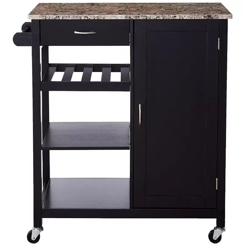 Kings Brand Furniture Wood & Marble Finish Top Kitchen Storage Cabinet Cart
