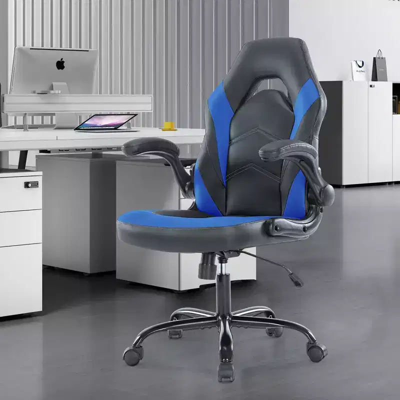 Next - Level Gaming Comfort: PU Leather Ergonomic Chair with Adjustable Flip - up Armrests