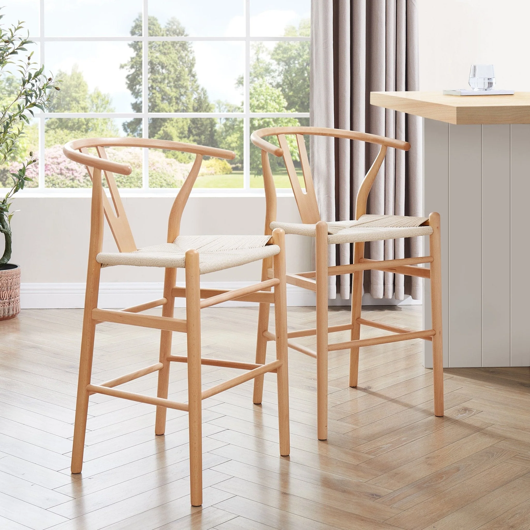 Scandi Natural Birch Wood Barstool with Rope Seat for Kitchen