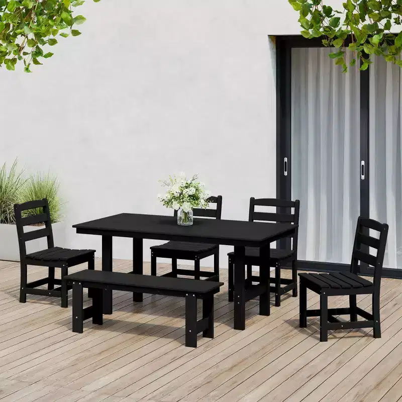 WestinTrends Ashore 6-Piece Outdoor HDPE Rectangular Patio Dining Table Set with Bench