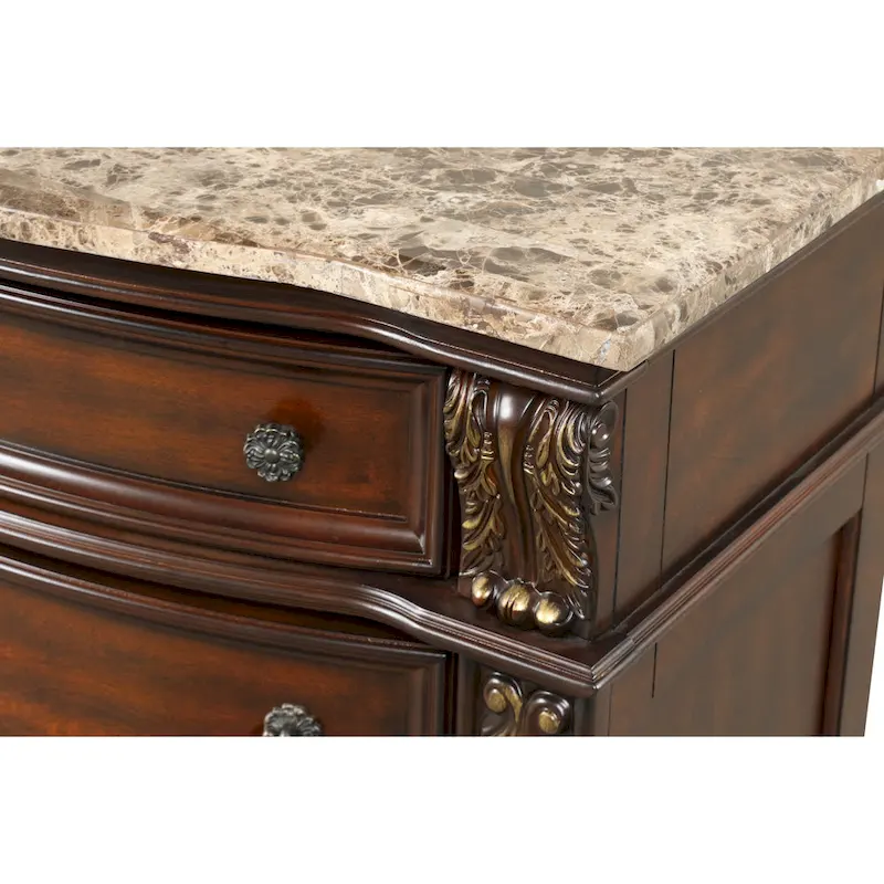 Solid Wood & Marble Top Traditional Dresser – Cherry Finish