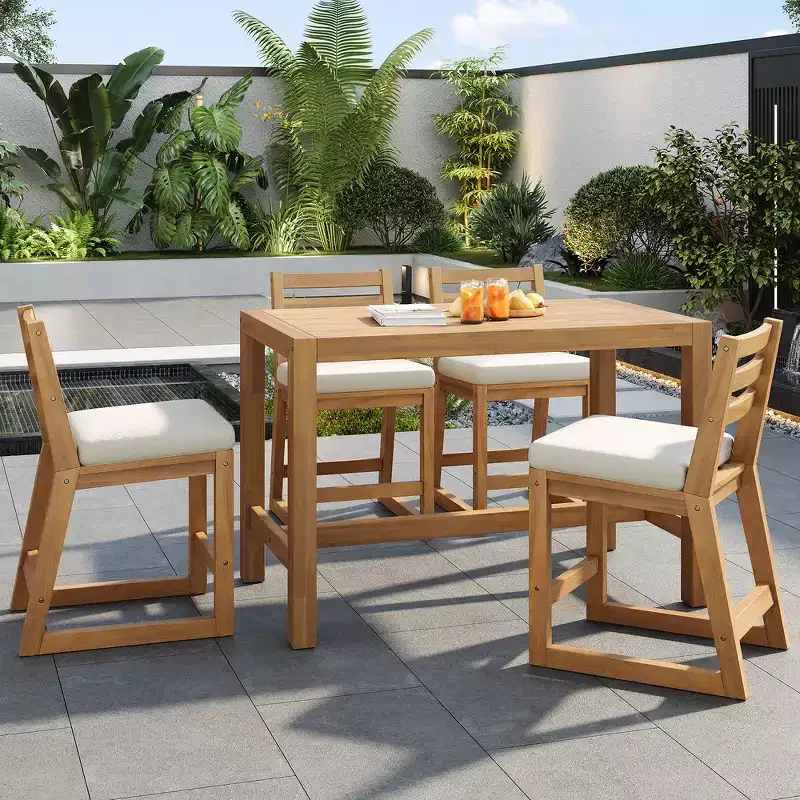 Whisen 5-Piece Rustic Patio Bar Set, Patio Table and Chairs Set with Ergonomic Chairs & Slatted Tabletop