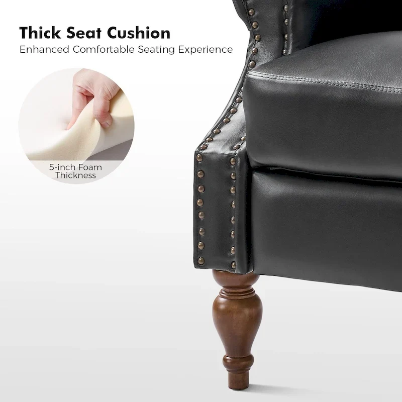 Traditional Vegan Leather Manual Push-Back Recliner, Padded Armrests, Solid Wood Legs, Living Room