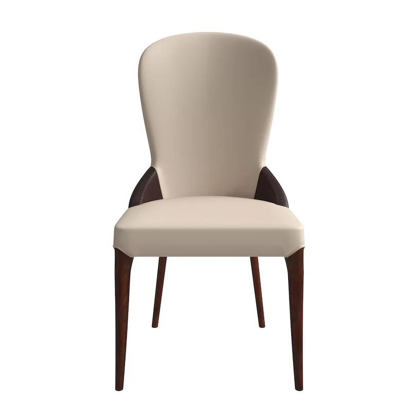 Leather Upholstered Solid Wood Dining Chair with Two-Tone Design