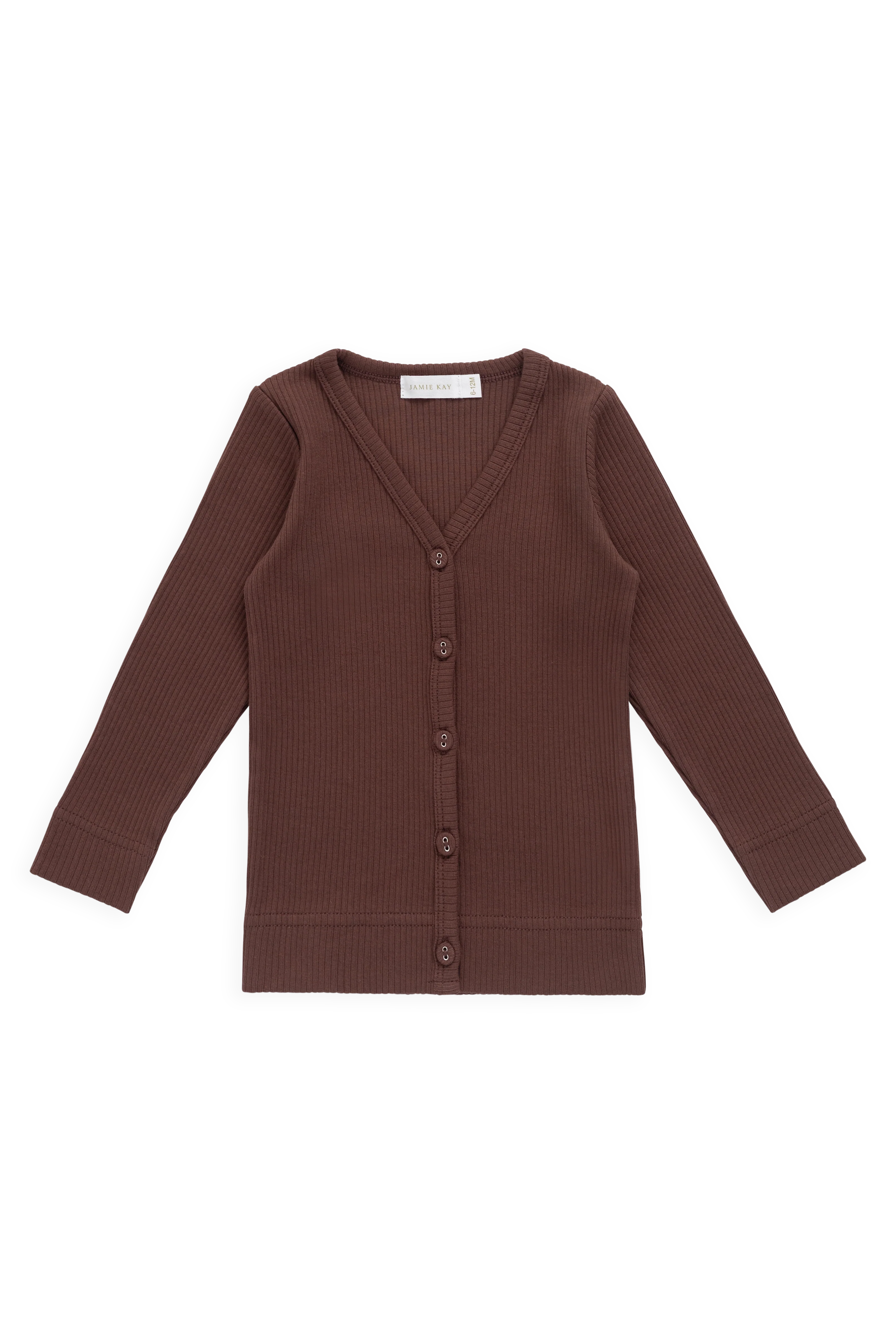 Earthy Burnt Cinnamon Ribbed Organic Cotton-Modal Cardigan with Button Front for Layering Girls 0M–10Y