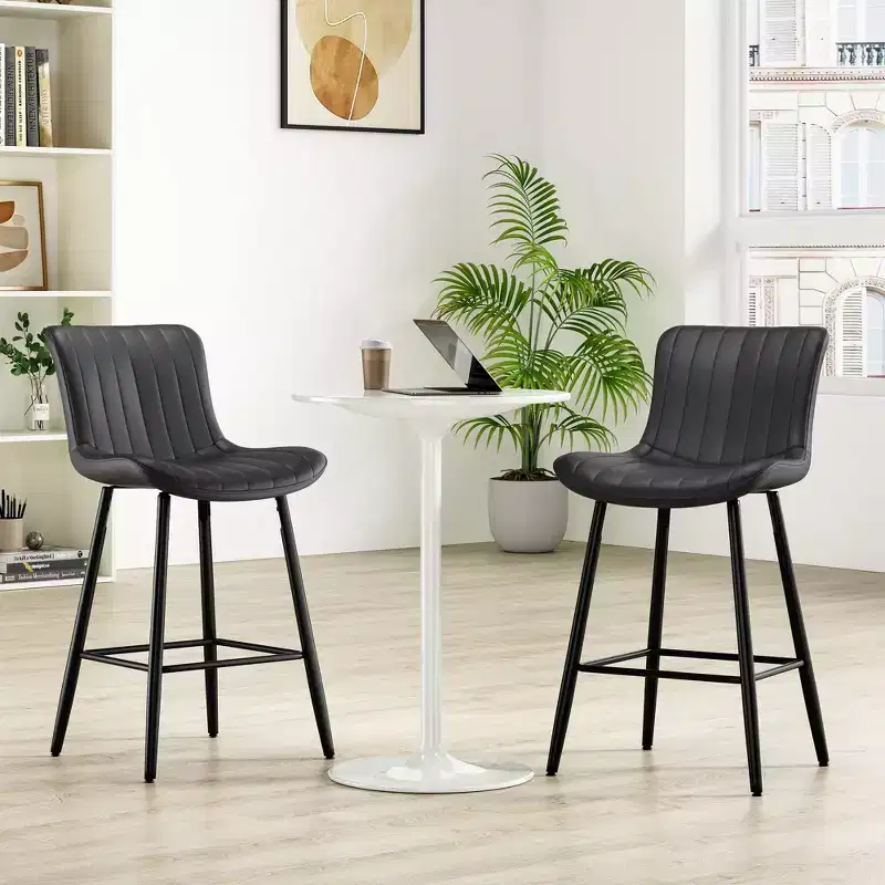 Okak Set of 2 Faux Leather Counter Height Bar Stools for Dining Rooms,Armless Chairs Counter Bar Stools with Black Metal Legs