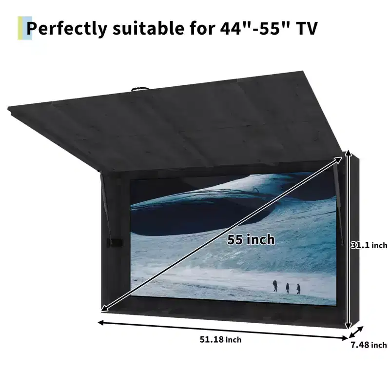Outdoor Wooden TV Display Protector, 48 inch Solid Waterproof Adjustable Television Hard Box with Extra Cover and Telescopic Bracket Brown
