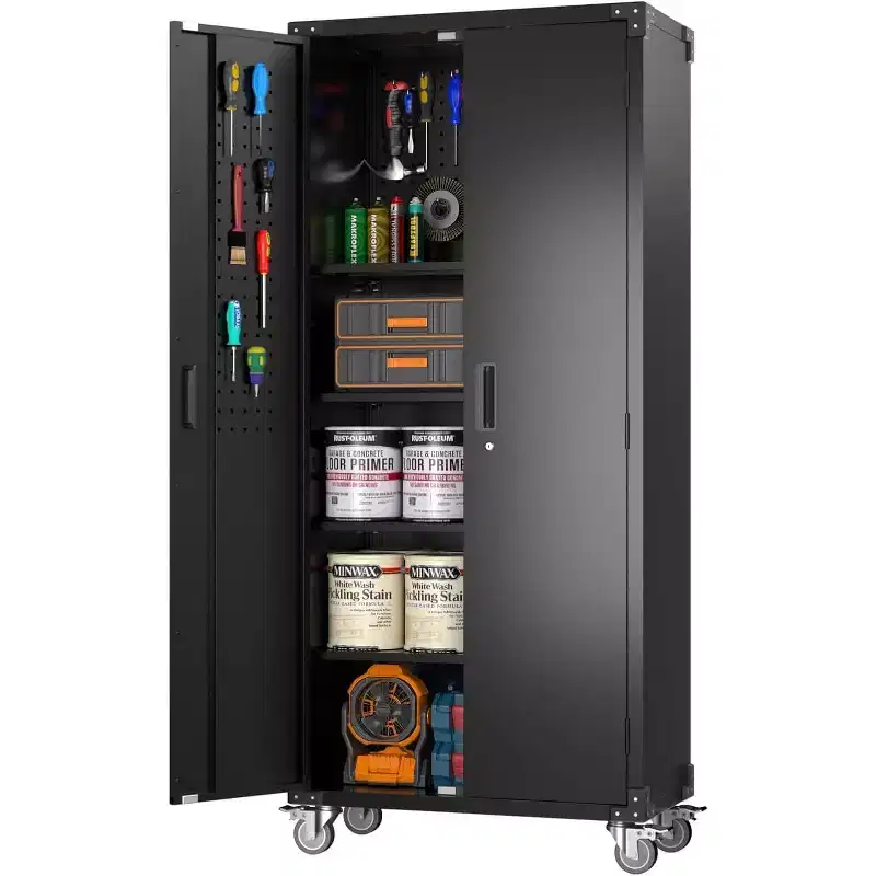 Garage Storage Cabinet,71.7 Metal Storage Cabinet with 2 Doors and 4 Adjustable Shelves,Cold-Rolled Steel Cabinet for Workshop Home Office Organizer
