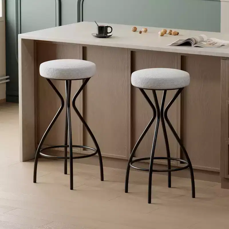 29'' Floral Print Bar Stools - Upholstered Round Barstools with Footrest for Kitchen/Dining (Black & White)