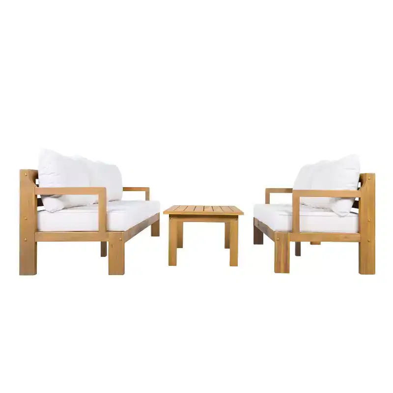 Christopher Knight Home Ivetta Modern 3 Piece Patio Acacia Wood Seating Set and Coffee Table